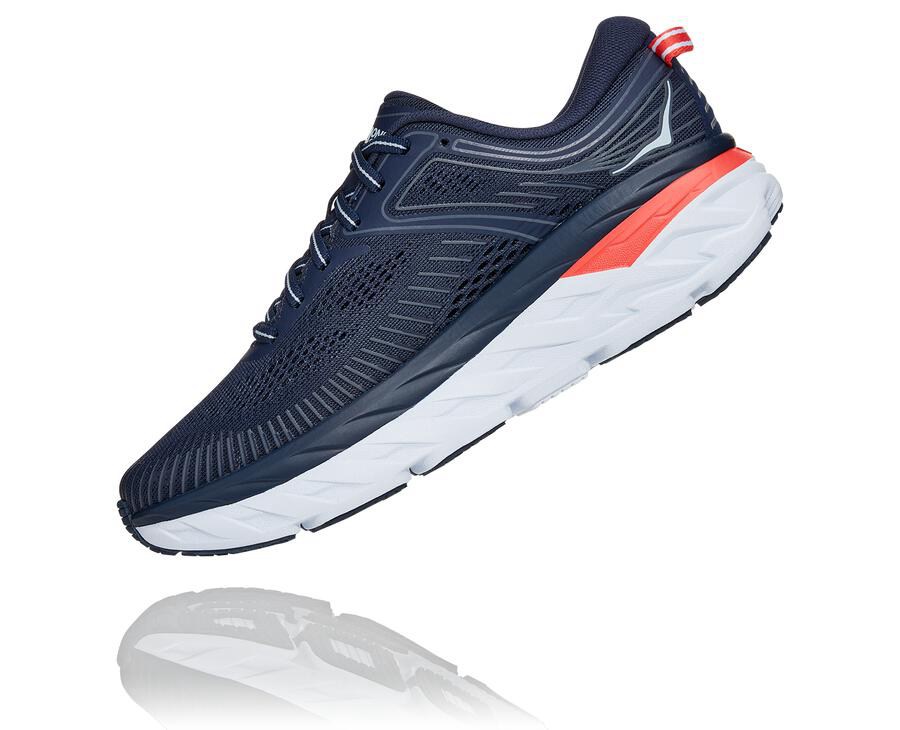 Running Shoes Womens - Hoka One One Bondi 7 - Navy/White - ODSMJHY-43